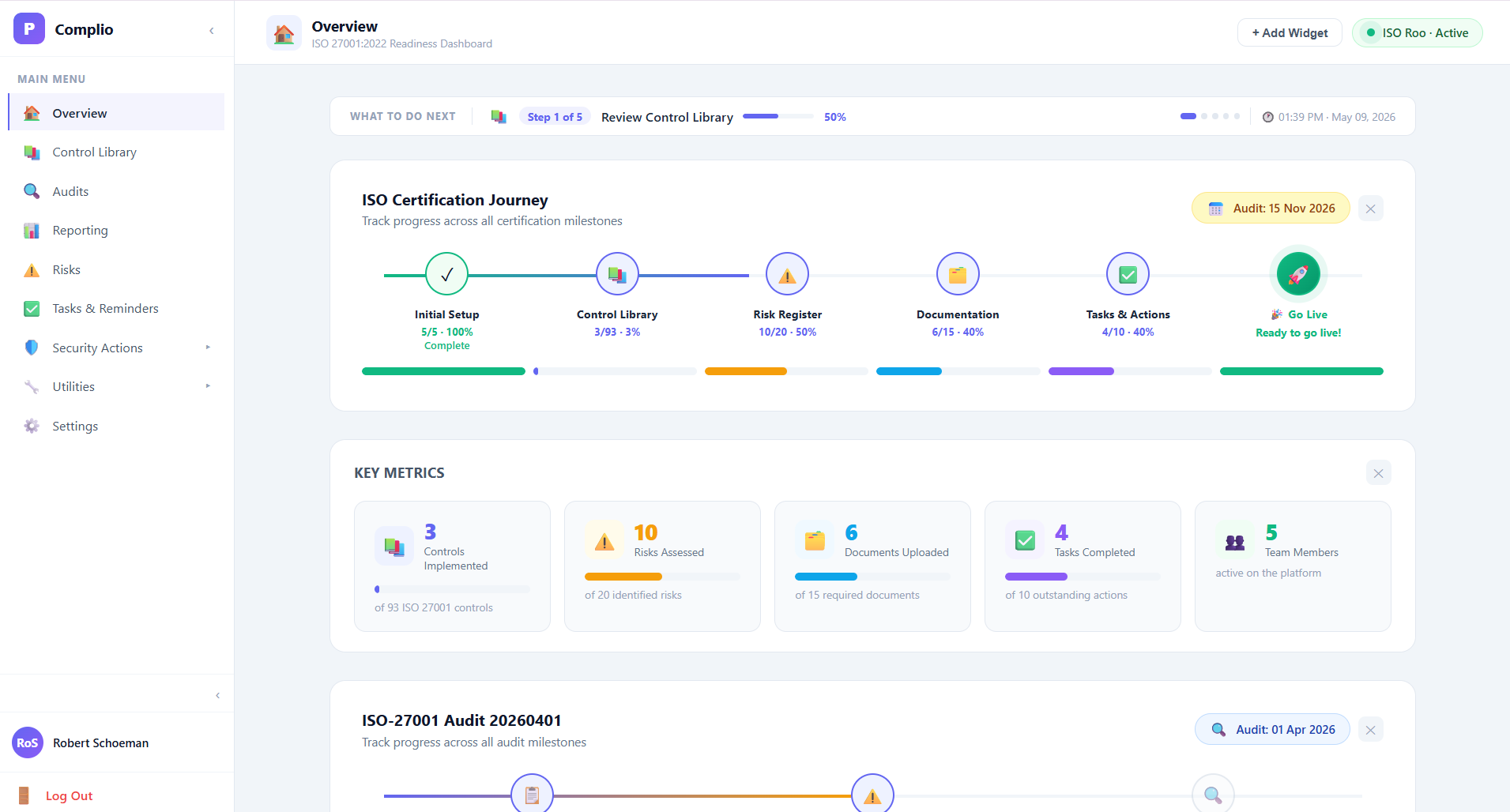 Complio ISO 27001 Readiness Dashboard